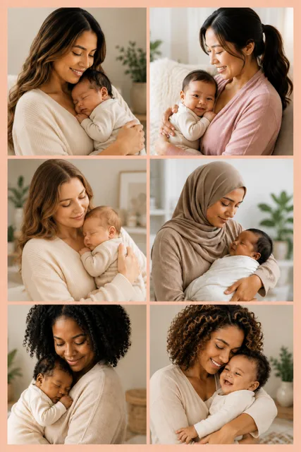 Mothers from diverse backgrounds holding their babies